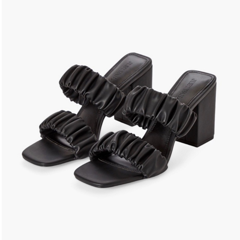 JustFab Gretchen Slip-On Heeled Black Sandals 9.5